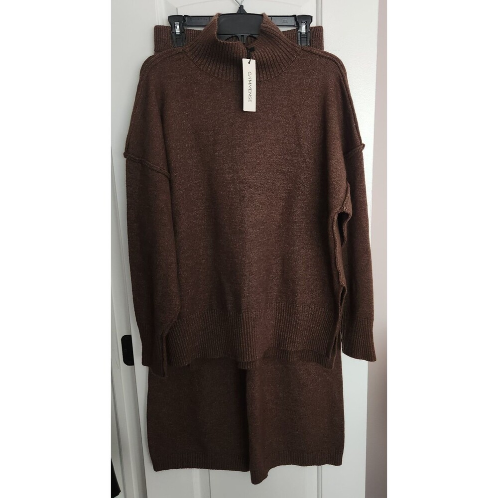 Commense Womens Turtleneck Knit Two Piece Set Loungewear Oversized Brown Medium - Picture 4 of 13